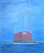 Arndt Tomás, Elbphilharmonie bei Morgenstimmung, H 60 x B 50 Oil on fiberboard,  © Arndt Tomás