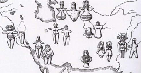 Distribution of anthromorphic figures in the Ancient East according to Masson-Sarianidi (1973, fig.9).