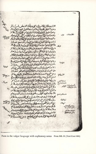 Poem in the vulgar language with explicatory notes, From MS, B (Yeni Cami 888, fols. 265b-266a) © Bollingen Foundation Inc., New York, N. Y.