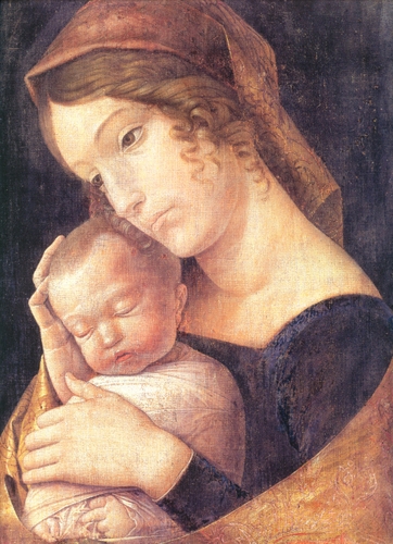 Andrea Mantegna (1431-1506): The Virgin with the Sleeping Child (1465/70), Canvas, Height: 43 cm, Width: 32 cm, Gift of 1904 - Old Master Paintings Gallery Cat.-Nr. S.5; ibid., Fig. p. 93