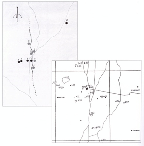 Distribution of oasis settlements according to Masimov and also to the AMMD of IsIAO (below).