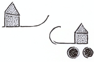 10. Pittogrammi sumeri usati per indicare una slitta per il trasporto di persone e una montata su probabili ruote. Fine del IV mill. a.C. (da Stuart Pigott, 1978); ibid., pg 30.