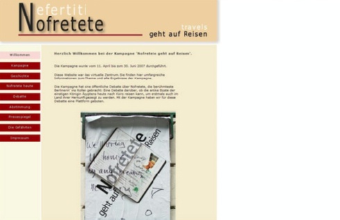 Website zur Kampagne "Nofretete geht auf Reisen"