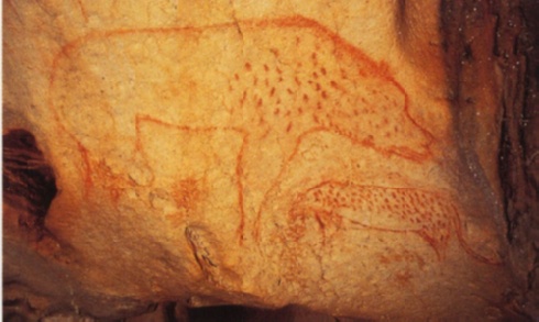 Hyäne und Panther, aus der Chauvethöhle, Ardèchetal, Frankreich, um 25 000-17 000 v. Chr., Pigment auf Kalksteinfelsen; Abb. 1.8, ebd., S. 32.