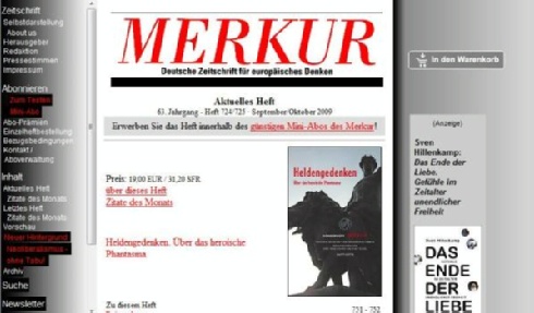 MERKUR - Deutsche Zeitschrift für europäisches Denken, Aktuelles Heft 63. Jahrgang - Heft 724/725 · September/Oktober 2009