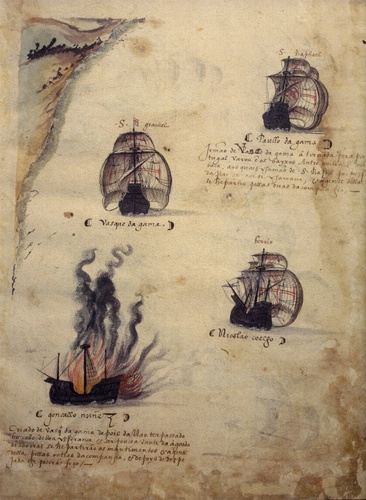 Abb. 1: Die erste Indienflotte des Vasco da Gama, in: Memória das Armadas, nach 1566, Lissabon, Academia das Ciências; ibid., S. 24.