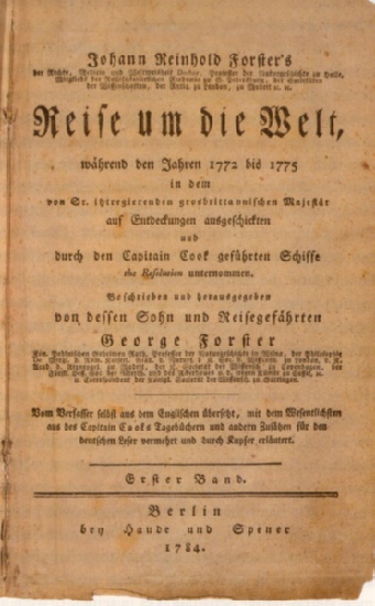 Georg Forster: "Reise um die Welt" - Titelfaksimile der zweiten Auflage, 1874; ebd., Abb. S. 26