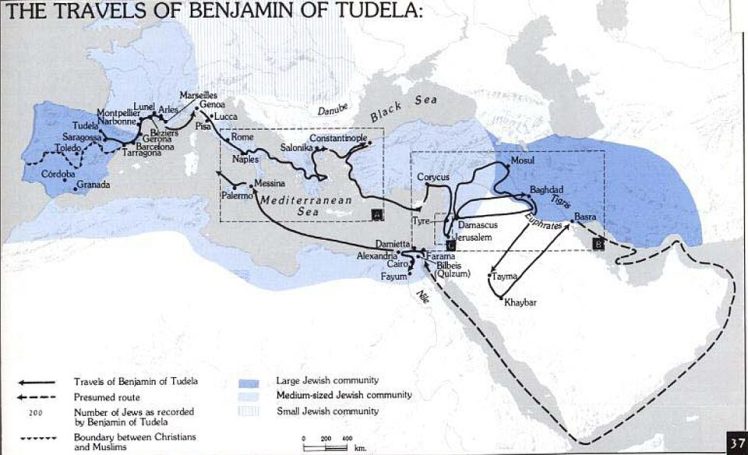 From the 1907 book "The Itinerary of Benjamin of Tudela", translated to English by Marcus Nathan Adler. (1864–1897) From the 1907 book "The Itinerary of Benjamin of Tudela", translated to English by Marcus Nathan Adler. (1864–1897)