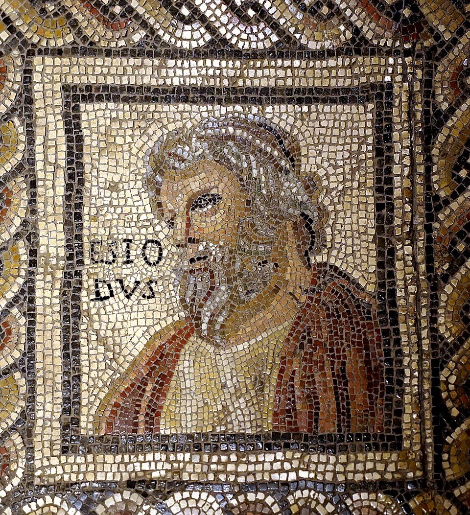 Hesiod. Detail des Monnus-Mosaiks, 3. oder 4. Jh., Rheinisches Landesmuseum Trier - Foto: TimeTravelRome (2021)